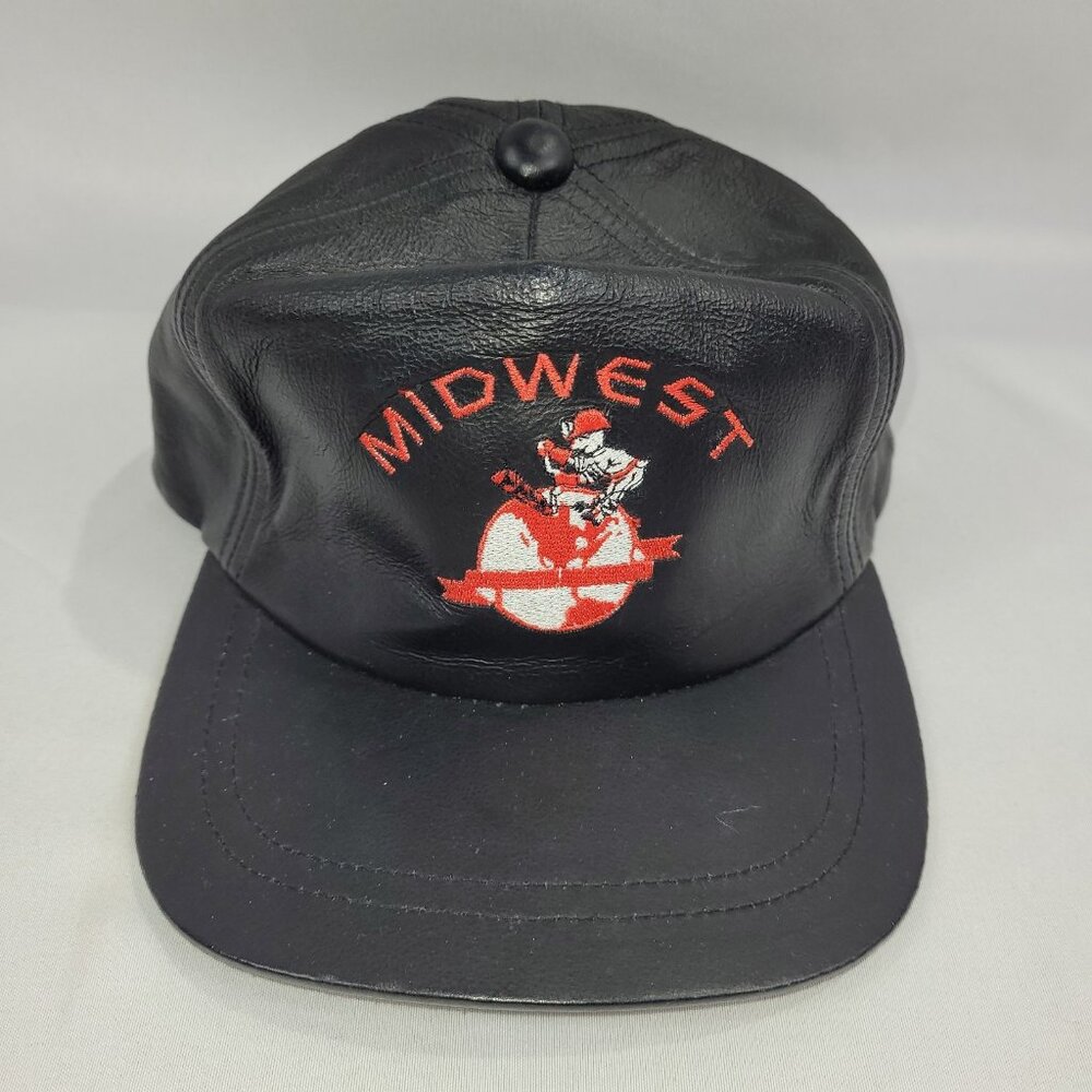 Midwest Drilling Vintage Black Leather Hat Solid Adjustable Back
